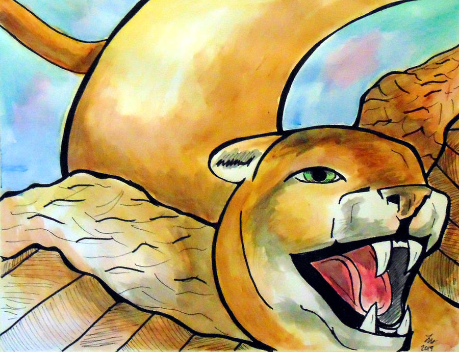 Flying Cougar Dragon Painting by Loretta Nash