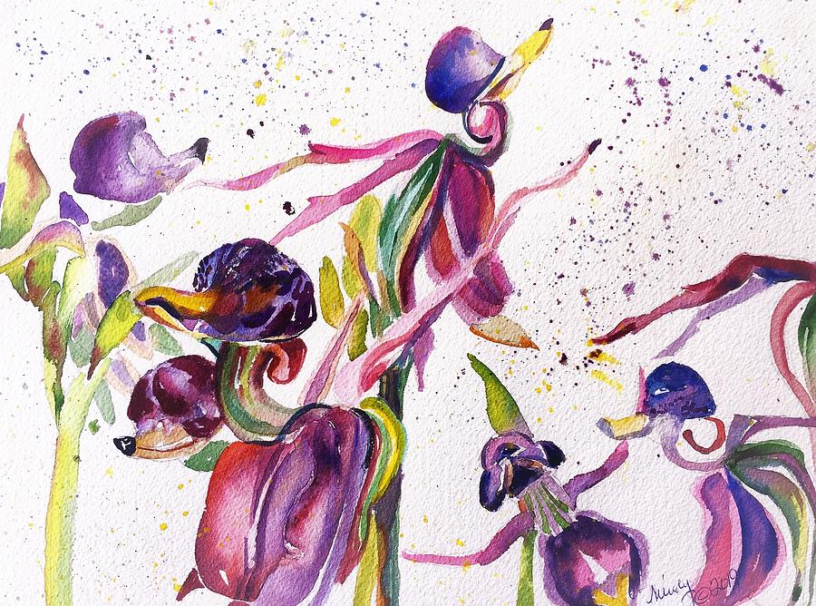 Flying Duck Orchids Painting by Mindy Newman
