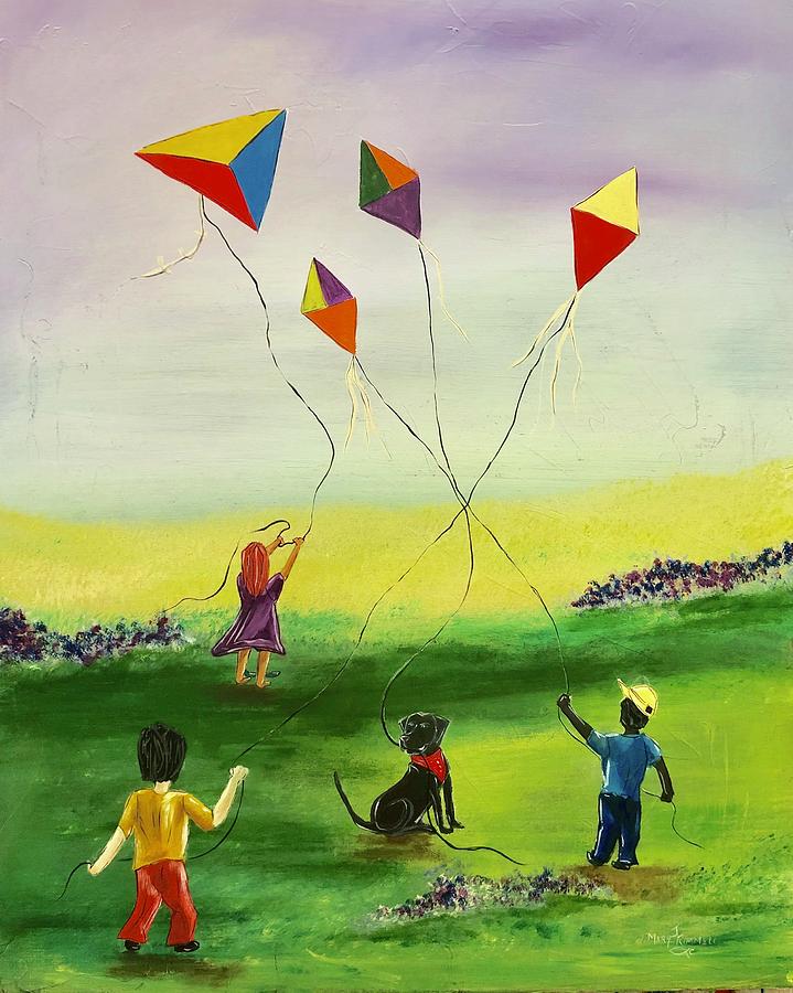 Kites Painting - Flying Kites by Mary Rimmell Kites Painting - Flying Kites by Mary Rimmell