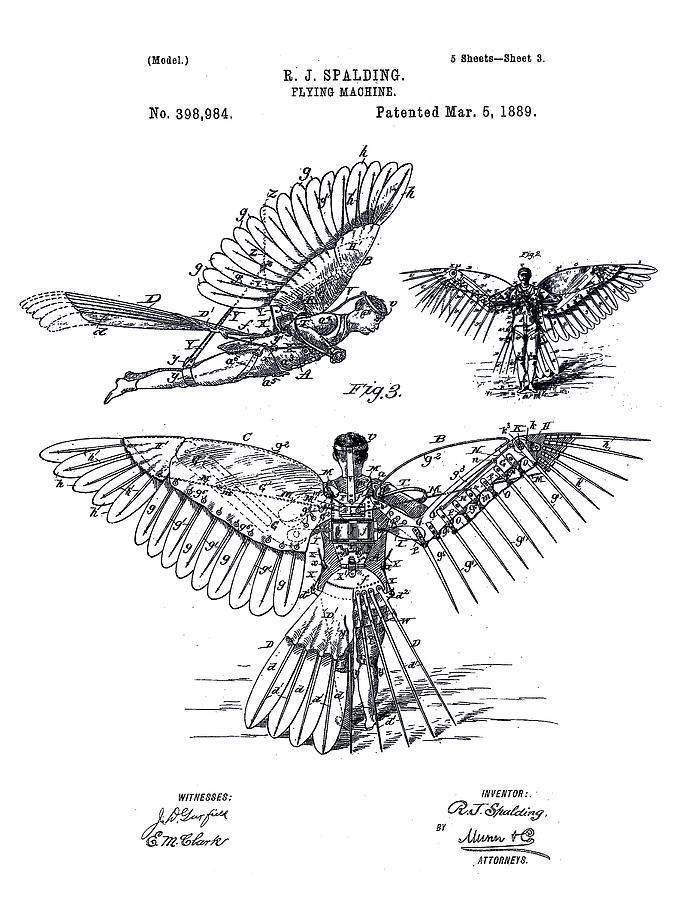 Inventor Digital Art - Flying Machine, R. J. Spalding by Print Collection
