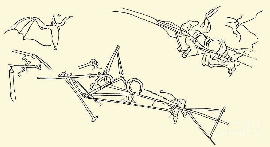Flying Machines Designed By Leonardo Da Vinci Drawing by Leonardo Da Vinci