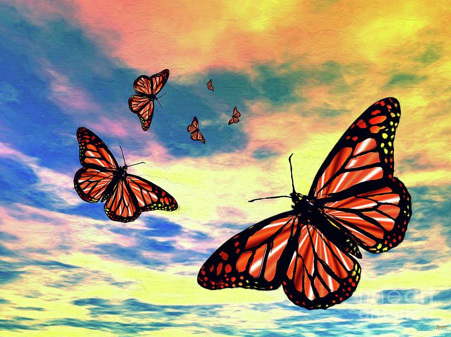 Flying Monarch Butterflies Painting by Daniel Janda - Fine Art America