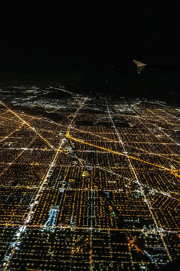 Flying Over Chicago Illinois At Night Photograph by Alex Grichenko