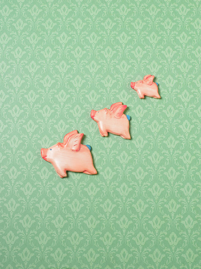 Flying Pig Ornaments On Wallpapered Photograph by Peter Dazeley