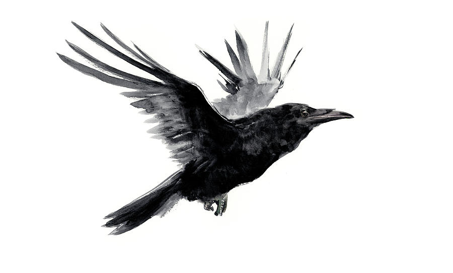 Flying Raven Tribal Art, flying BIRd Painting by Suren Nersisyan