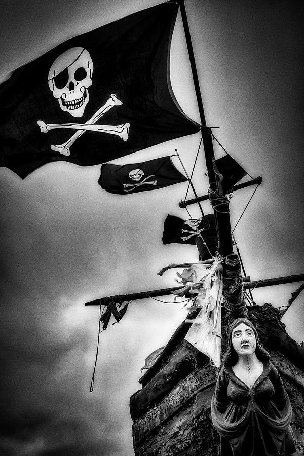 Flag Photograph - Flying The Black Flag In Black And White by Garry Gay