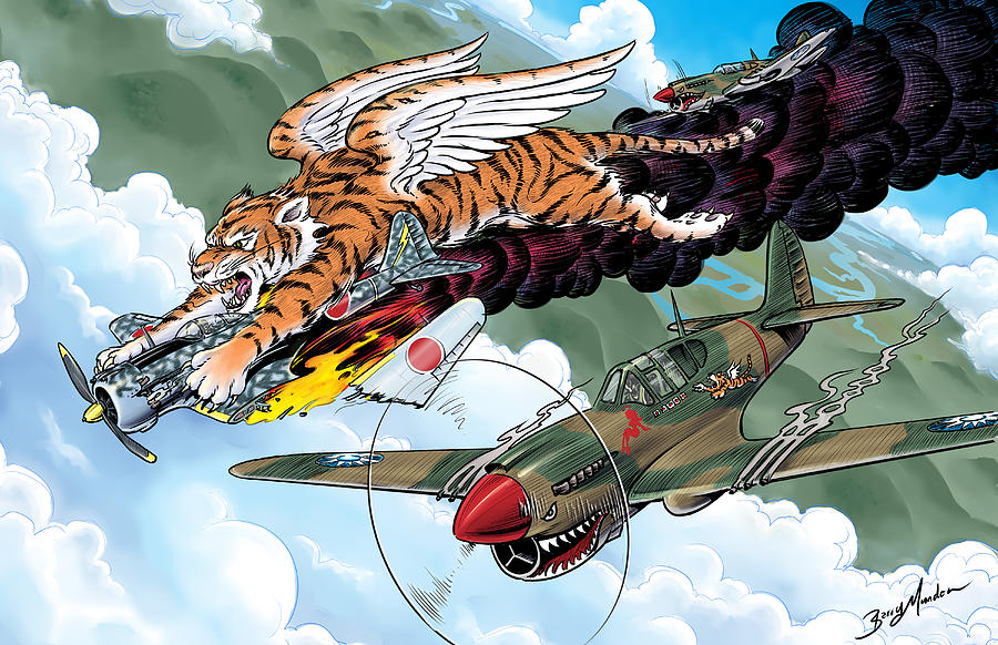 Tiger Digital Art - Flying Tigers by Barry Munden