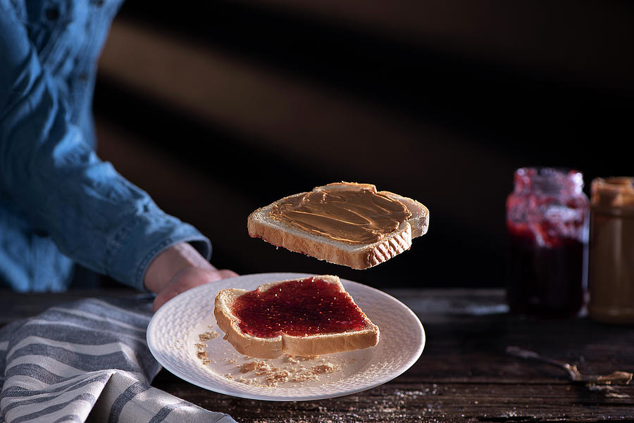 Flying Toast With Peanut Butter And Jam Photograph by Jillian Graniero