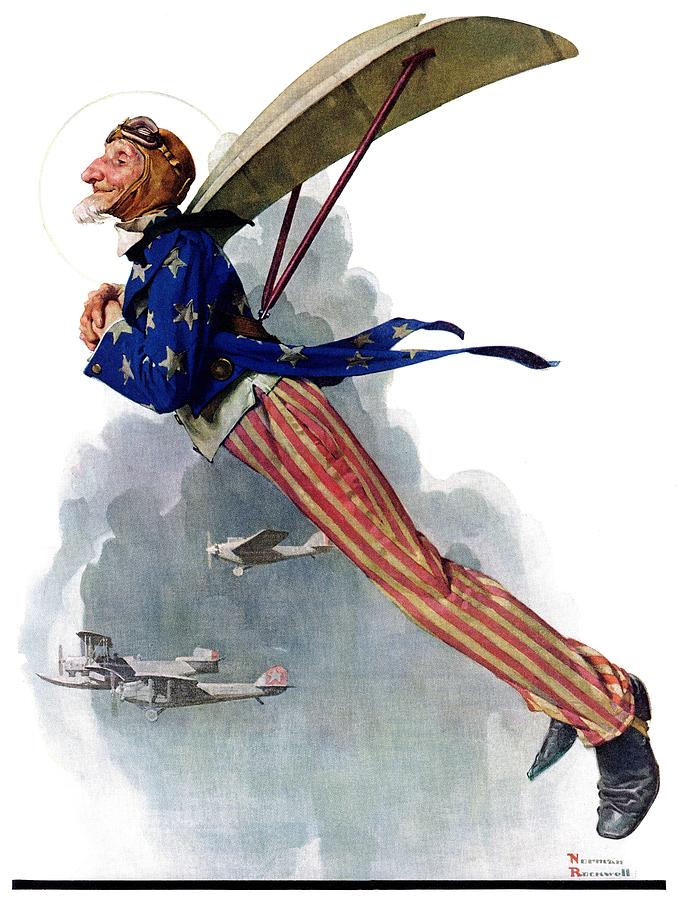 flying Uncle Sam Painting by Norman Rockwell