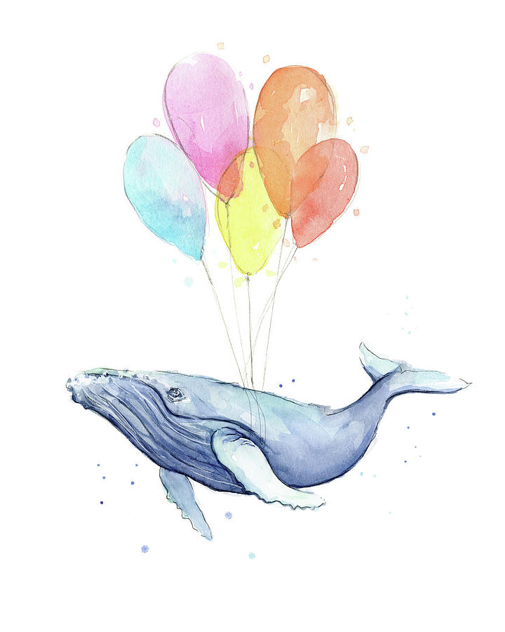 Whimsical Painting - Flying Whale by Olga Shvartsur