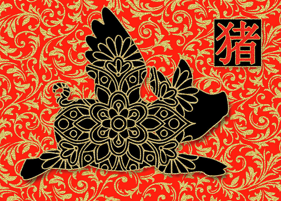 Flying Year of the Pig Chinese New Year Digital Art by Doreen Erhardt