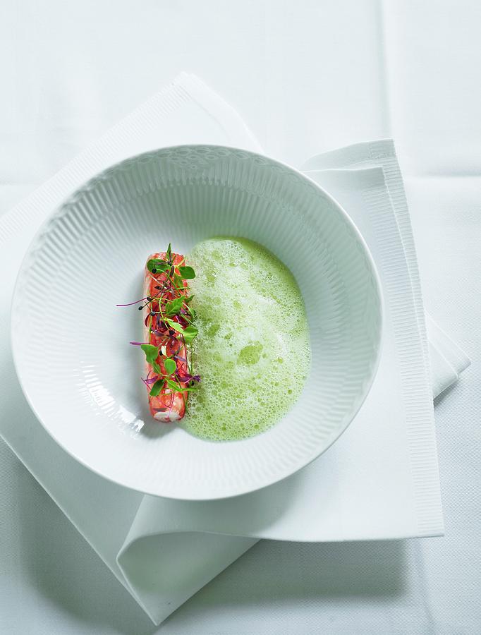 Foamy Cress Soup With Langoustine Photograph by Mikkel Adsbl