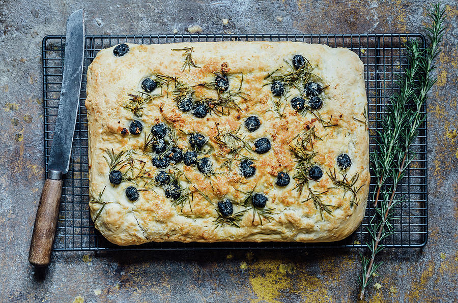 Foccacia With Olives And Rosemary Photograph by Nick Sida