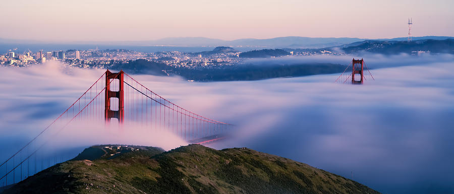 Landscape Photograph - Fog Locks The Golden Gate Bridge by Lipinghu(???)