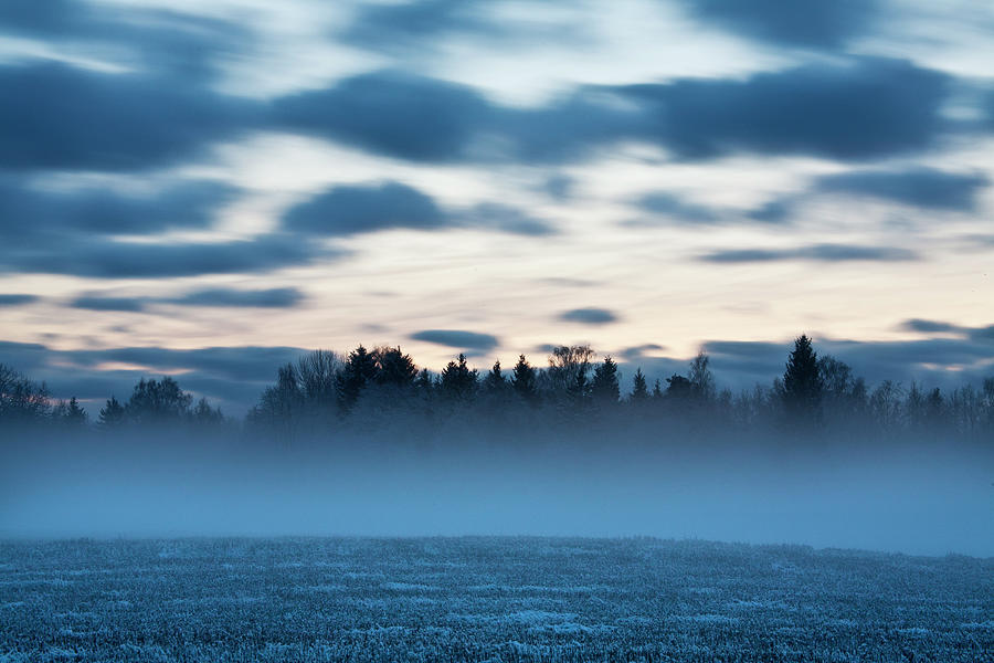 Fog With Rushing Clouds In Winter Photograph by By Tiina Gill