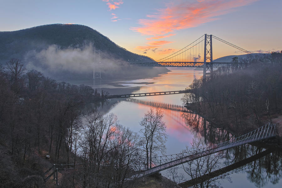 Bridge Photograph - Foggy Dawn At Three Bridges by Angelo Marcialis