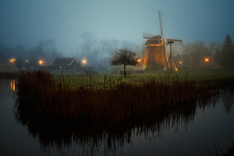Landscape Photograph - Foggy Dutch Mill by Jonathan Lai