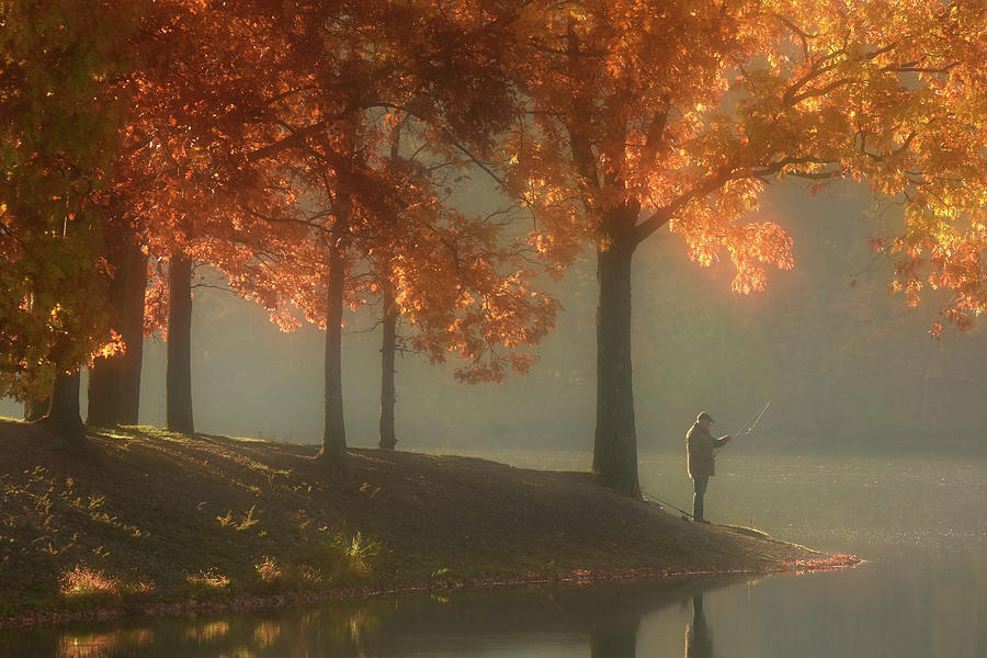 Foggy Fall Fisherman Photograph by Ann Bridges Foggy Fall Fisherman Photograph by Ann Bridges