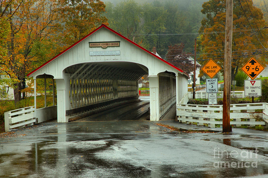 Foggy Fall Foliage At The Ashuelot Covered Bridge Photograph by Adam Jewell