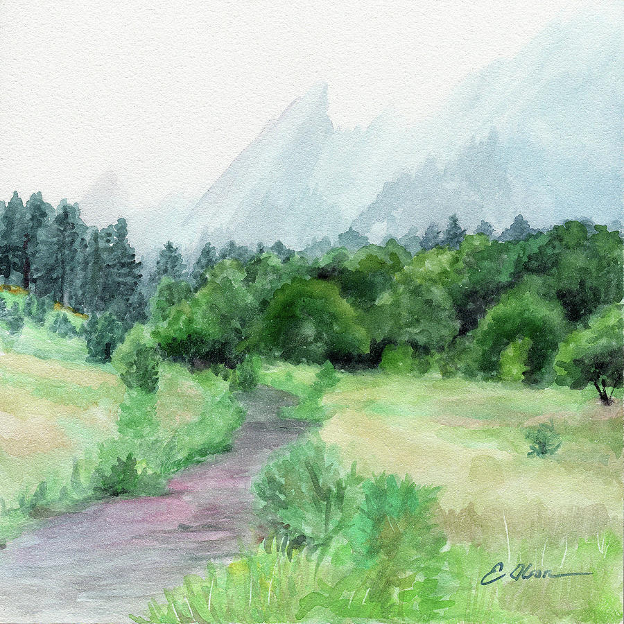 Foggy Flatirons Painting by Emily Olson