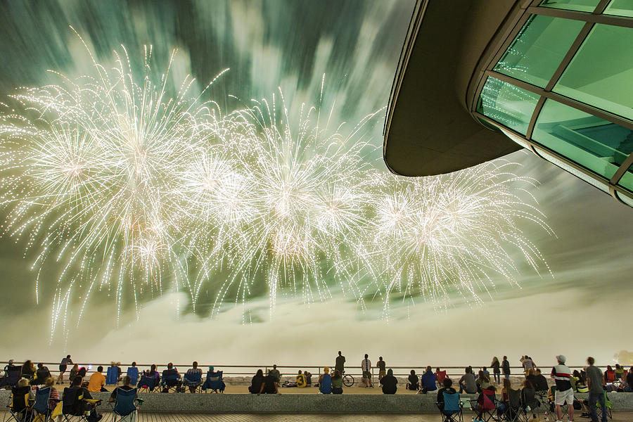 Foggy Lakefront Fireworks at Milwaukee Art Museum Photograph by Vincent