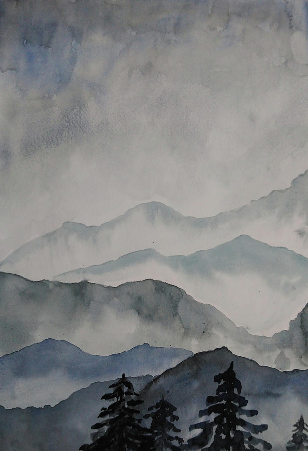 Foggy Landscape Watercolor  Painting by Color Color