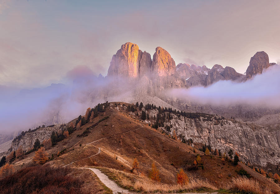 Foggy Light Upon Passo Gardena Photograph by Ariel Ling