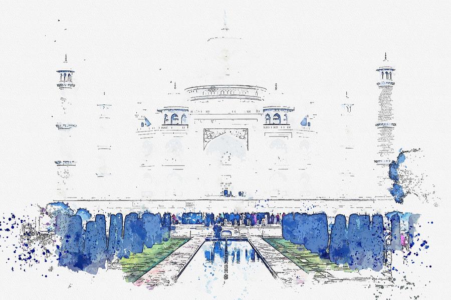 Foggy Morning at Taj Mahal, Agra, India watercolor by Ahmet Asar Painting by Celestial Images