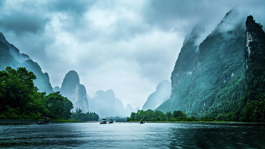 Foggy morning on the Li River  Digital Art by Kevin McClish