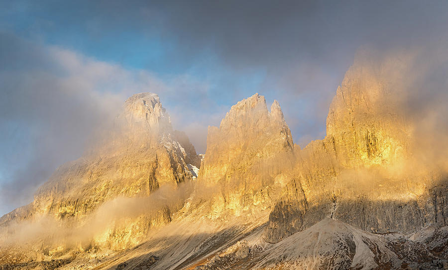 Foggy mountain landscape of the  Dolomiti at Passo Sella area in Photograph by Michalakis Ppalis