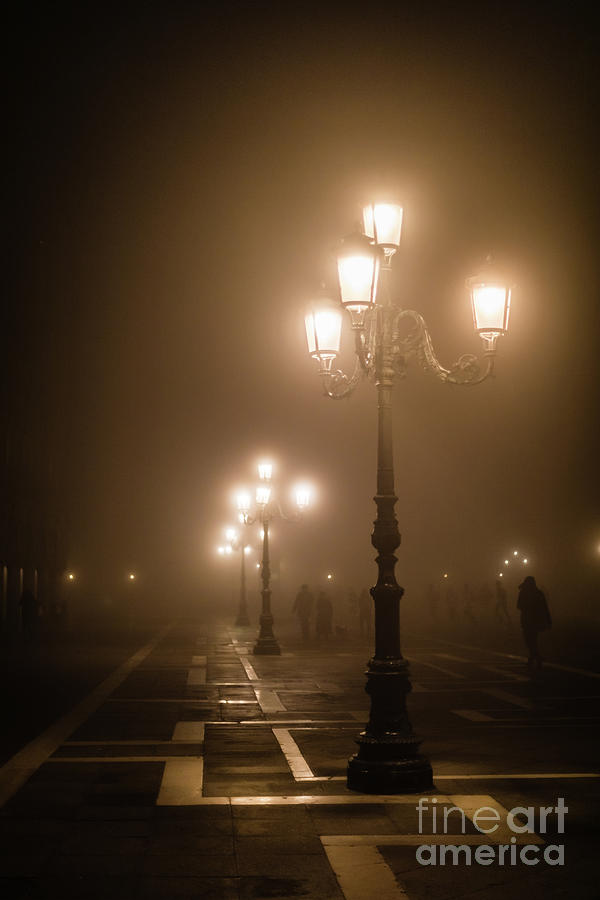 Lamp Photograph - Foggy Piazza San Marco, Venice by Lyl Dil Creations