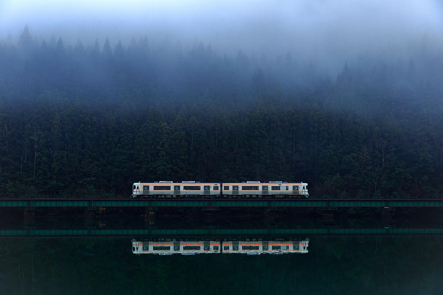 Transportation Photograph - Foggy Train by Takeshi Mitamura