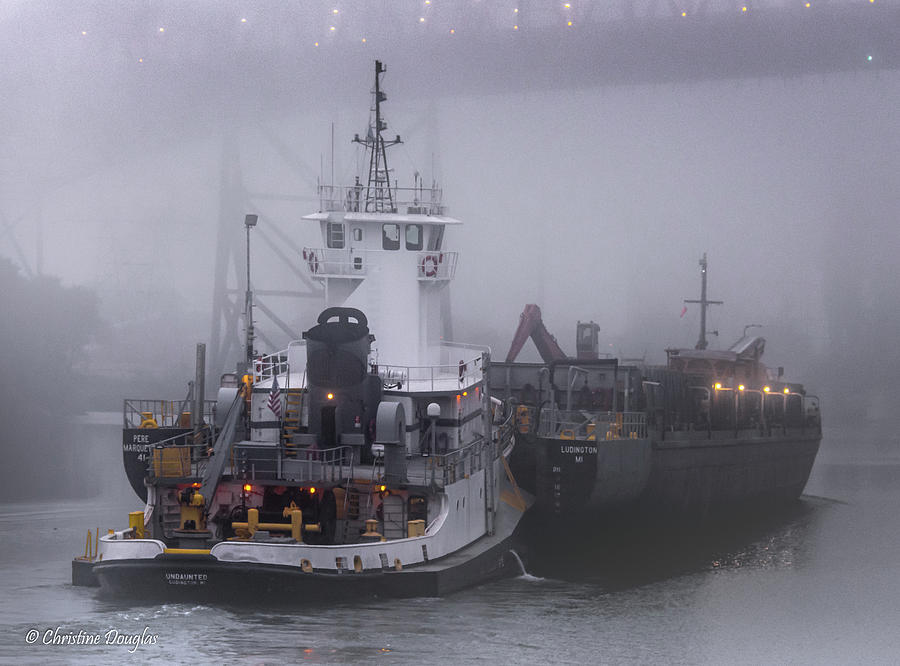 2019 Photograph - Foggy transit for the Tug Undaunted and Pere Marquette 41  by Christine Douglas