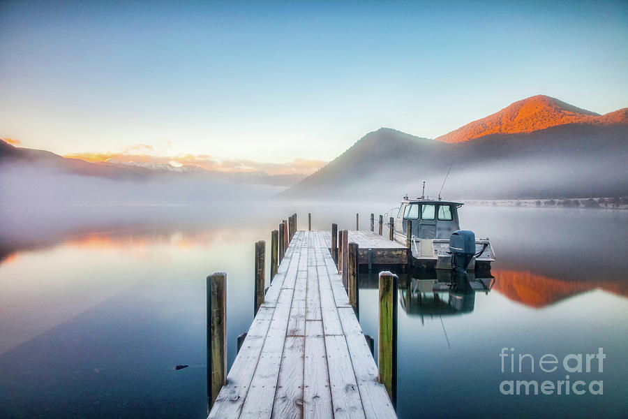 Foggy Winter Morning, Lake Rotoroa, New Zealand Photograph by Colin and Linda McKie