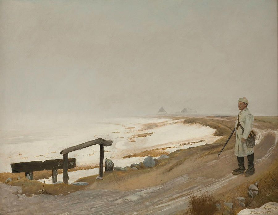 Foggy Winters Day. Karrebaeksminde Painting by Laurits Andersen Ring