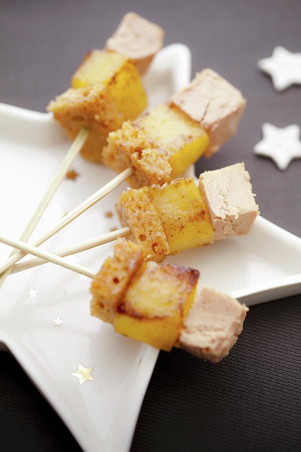 Foie Gras, Roasted Apple And Gingerbread Mini Brochettes Photograph by Garnier