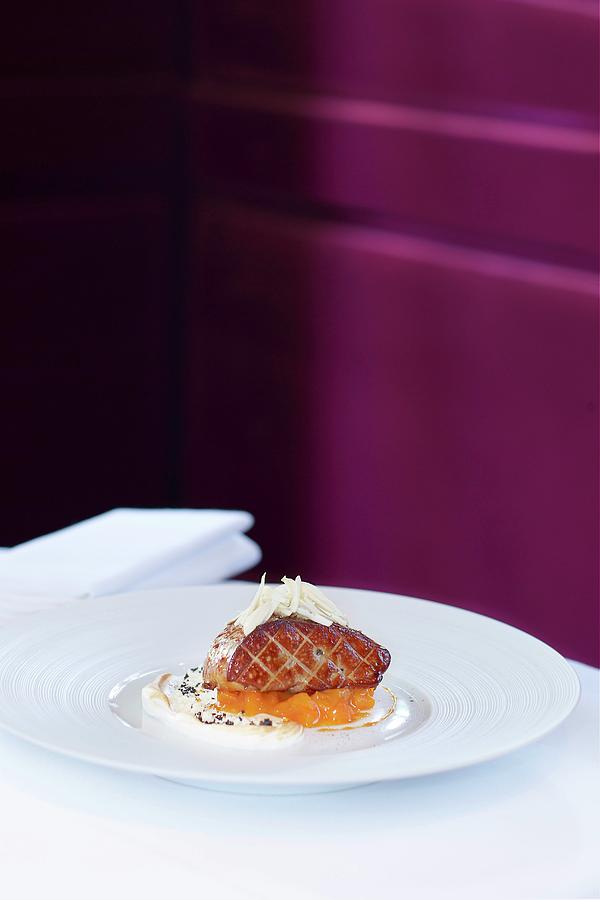 Foie Gras With Honey, Almonds And Amaretto Apricots Photograph by Jalag / Bernd Grundmann