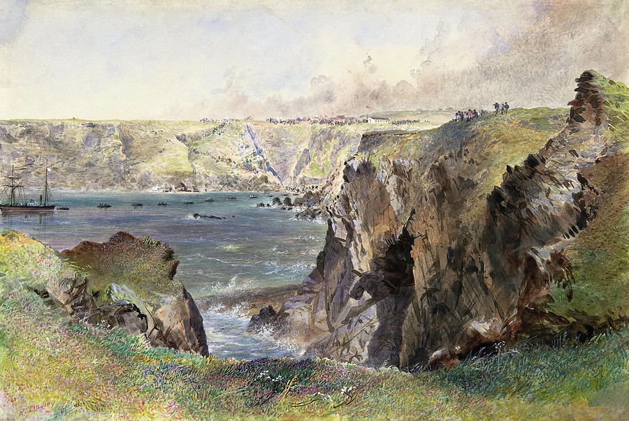 Foilhummerum Bay, Valentia, from Cromwell Fort The Caroline Laying the Earthwire on July 21st, 1... Painting by Robert Charles Dudley