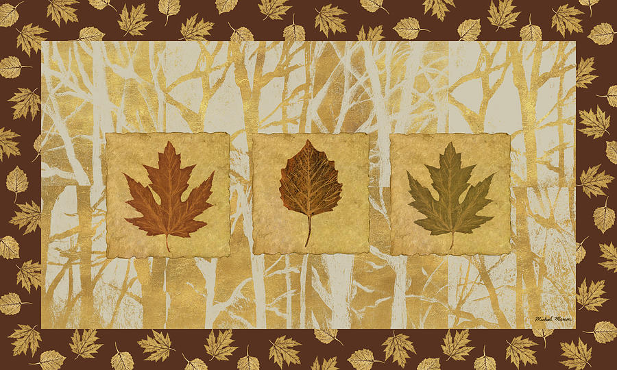 Foliage Mixed Media - Foliage Trio On Gold by Michael Marcon