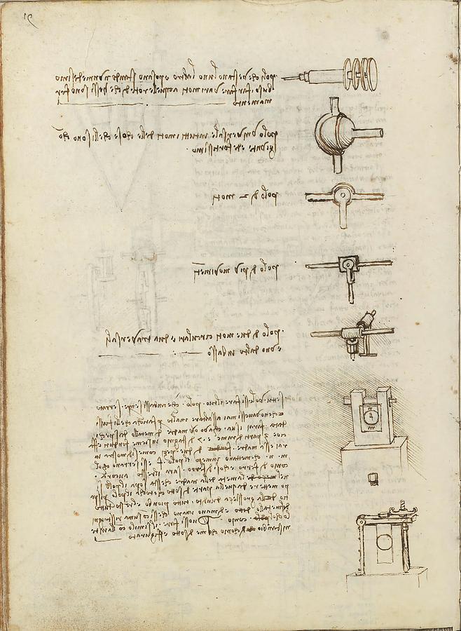 Folio f 100v. Codex Madrid I -Ms. 8937- Treaty of statics and mechanics, 192 folios with 384 pa... Drawing by Album