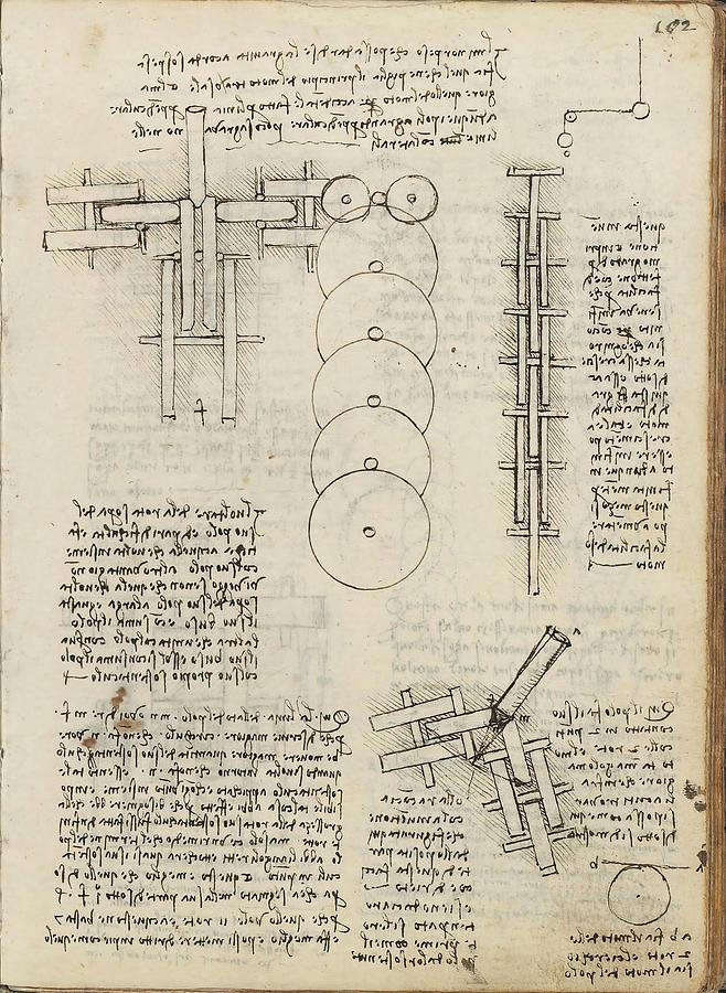 Folio f 102r. Codex Madrid I -Ms. 8937- Treaty of statics and mechanics, 192 folios with 384 pa... Drawing by Album