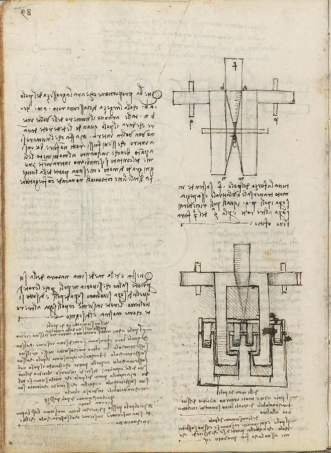 Folio f 102v. Codex Madrid I -Ms. 8937- Treaty of statics and mechanics, 192 folios with 384 pa... Drawing by Album