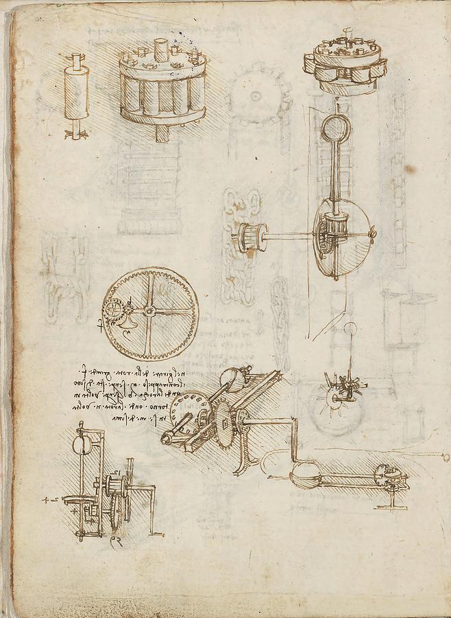 Folio f 10v. Codex Madrid I -Ms. 8937- Treaty of statics and mechanics, 192 folios with 384 pag... Drawing by Leonardo da Vinci -1452-1519-