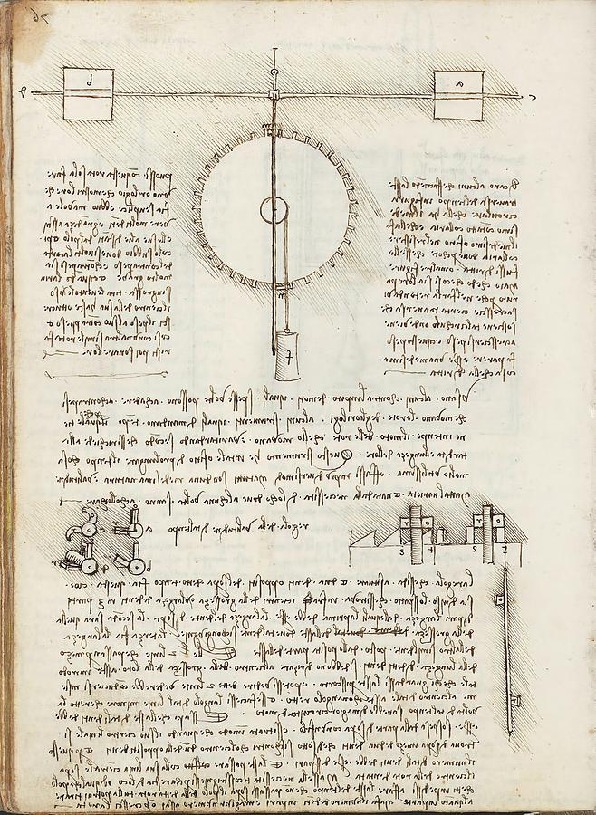 Folio f 115v. Codex Madrid I -Ms. 8937- Treaty of statics and mechanics, 192 folios with 384 pa... Drawing by Album