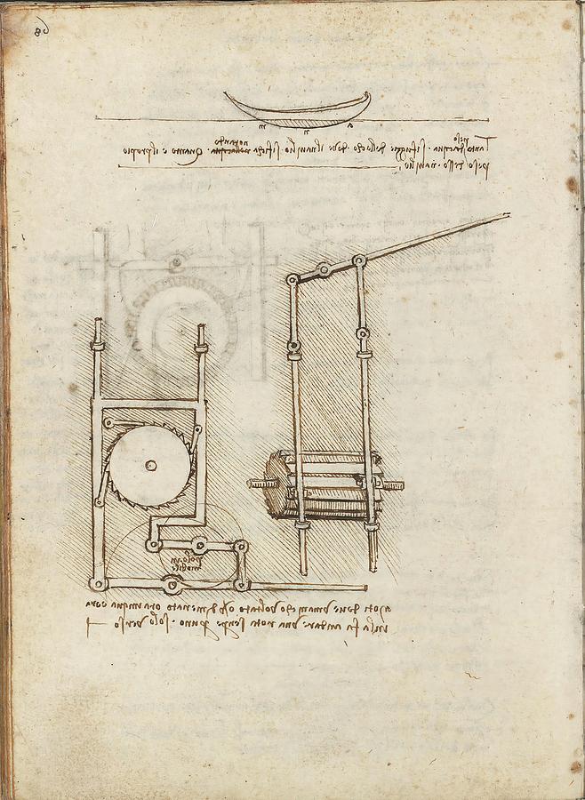Folio f 123v. Codex Madrid I -Ms. 8937- Treaty of statics and mechanics, 192 folios with 384 pa... Drawing by Album