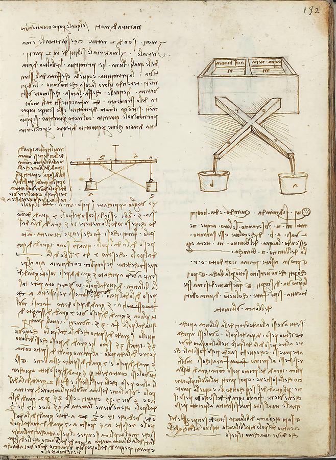 Folio f 132r. Codex Madrid I -Ms. 8937- Treaty of statics and mechanics, 192 folios with 384 pa... Drawing by Album