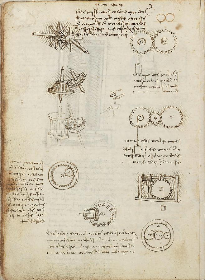 Folio f 15v. Codex Madrid I -Ms. 8937- Treaty of statics and mechanics, 192 folios with 384 pag... Drawing by Album