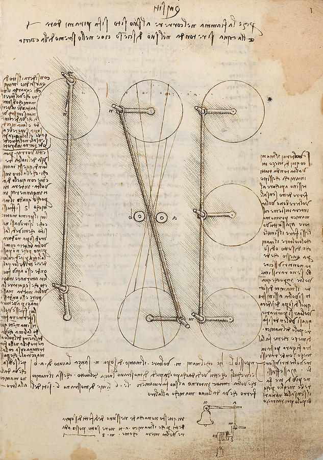 Folio f 1r. Codex Madrid I -Ms. 8937- Treaty of statics and mechanics, 192 folios with 384 page... Drawing by Album