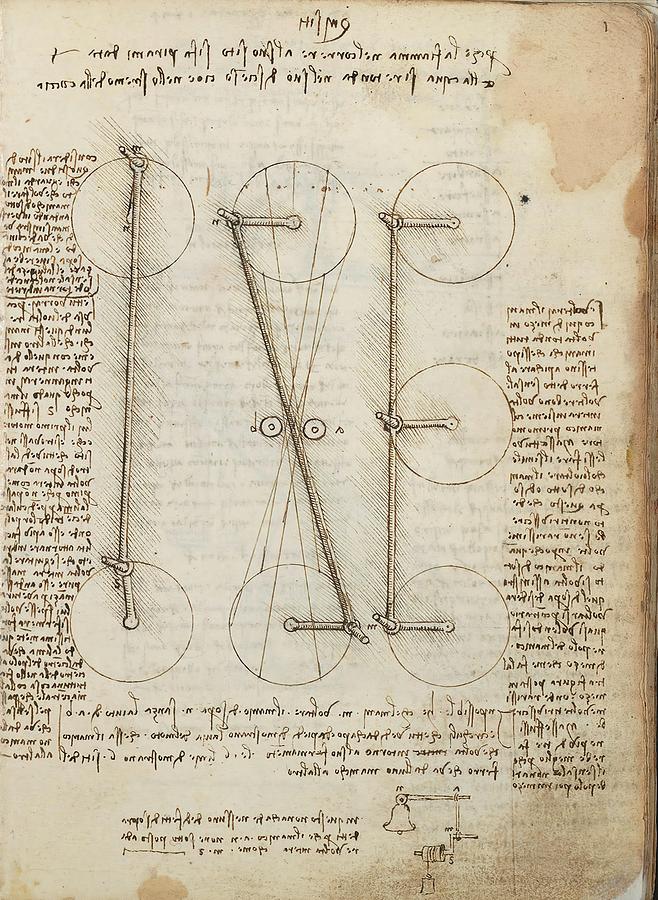 Folio f 1r. Codex Madrid I -Ms. 8937- Treaty of statics and mechanics, 192 folios with 384 page... Drawing by Leonardo da Vinci -1452-1519-