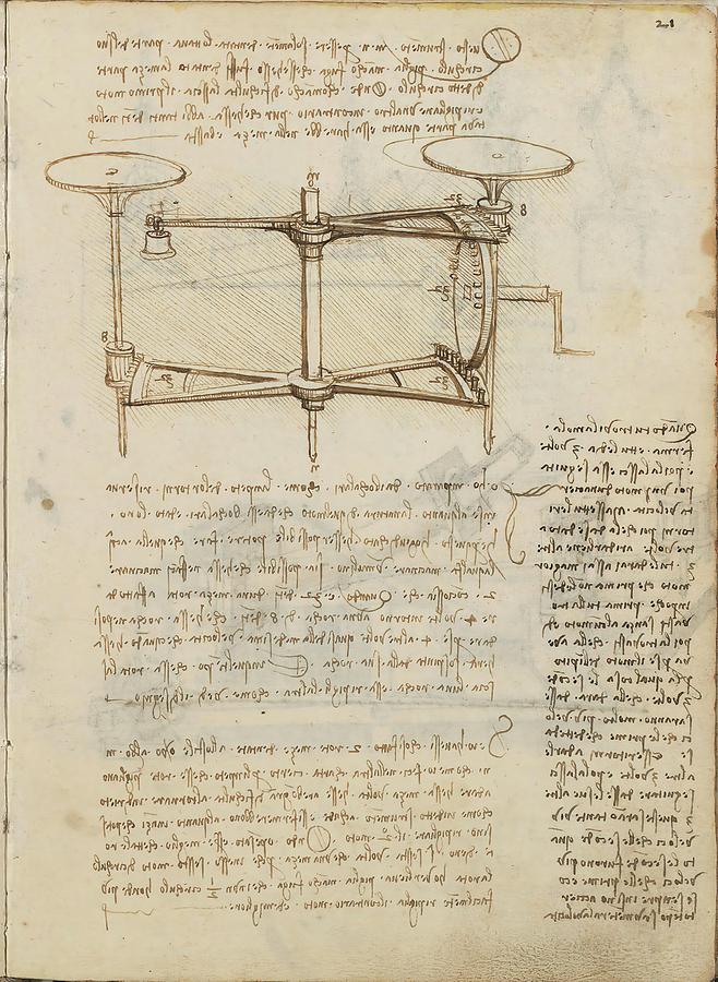 Folio f 21r. Codex Madrid I -Ms. 8937- Treaty of statics and mechanics, 192 folios with 384 pag... Drawing by Album